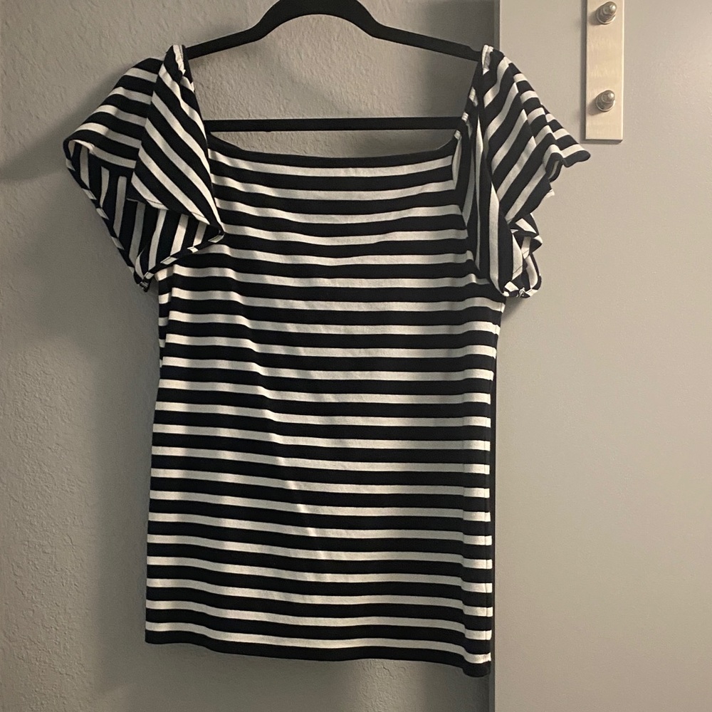 Ralph Lauren Black and White Striped off the shoulder tee shirt Blouse L